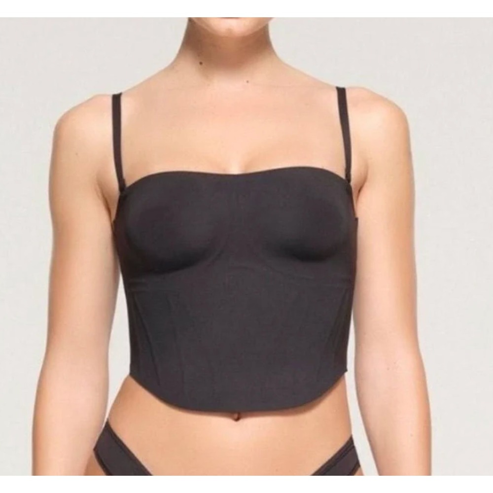 NEW Skims Bonded Cropped Corset Top Onyx Black Shapewear Womens Size S